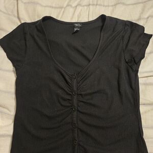 Rue21 Black Ribbed Button-Up Top